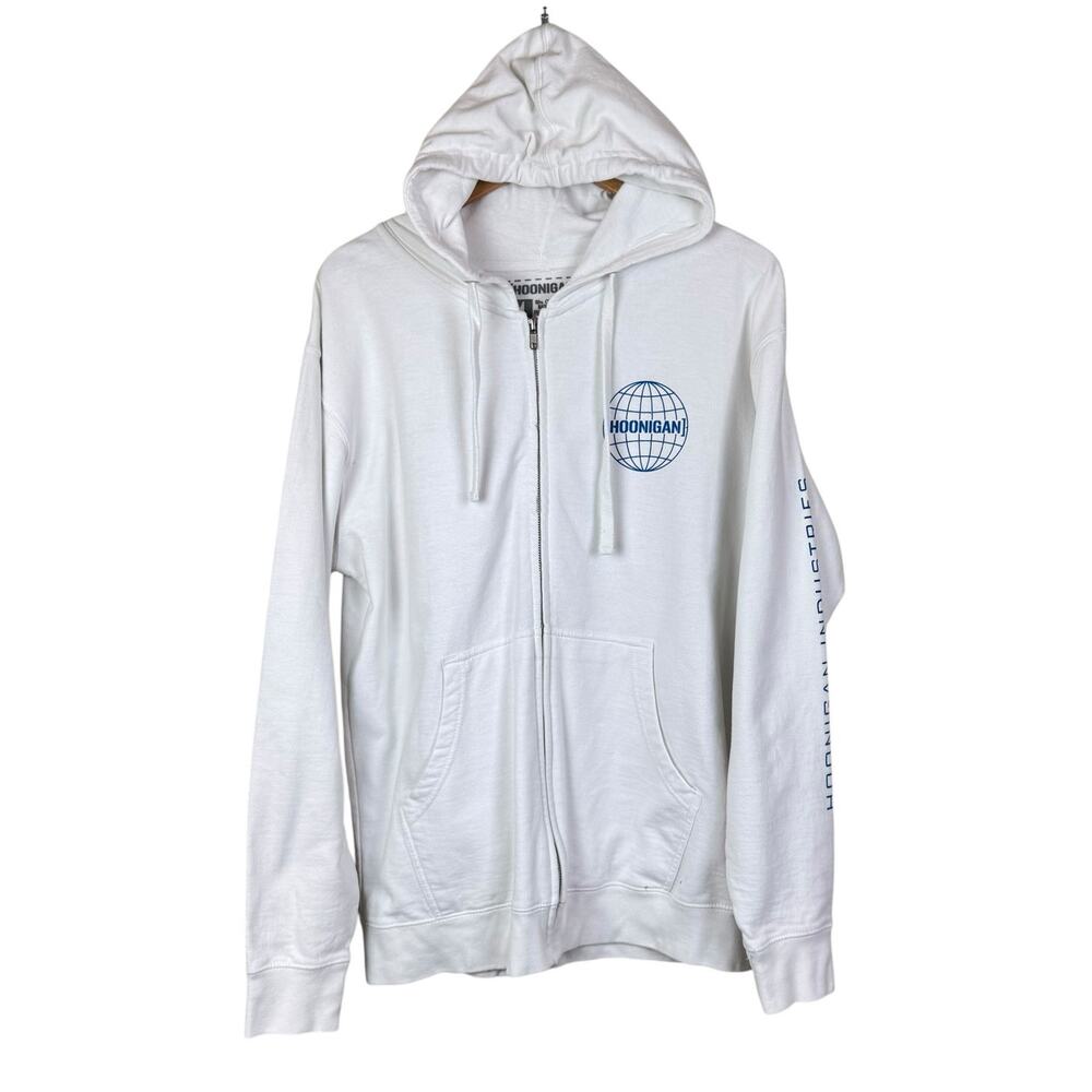 Mens Hoonigan White Front Logo and Back Graphic Zip Up Hoodie with Pockets
